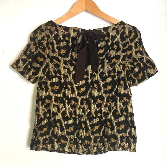 Hutch blouse top sz XS cheetah print textured keyhole tie back black gold - Picture 4 of 10